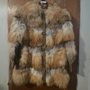 Genuine Red Fox Fur Coat With Leather Trim And Original Vintage Paisley Lining